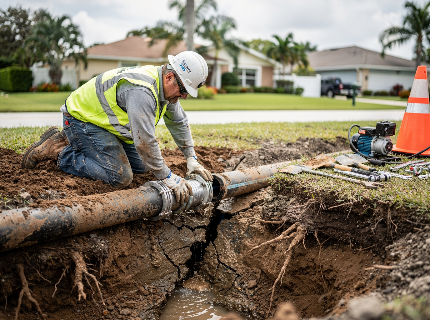 Broken Underground Sewer Pipe in Coconut Creek, FL